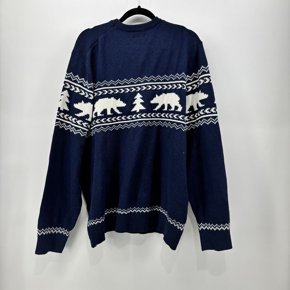 Lands End Men's Size XL Sweater Navy Blue Bear Christmas Tree - Picture 2 of 16